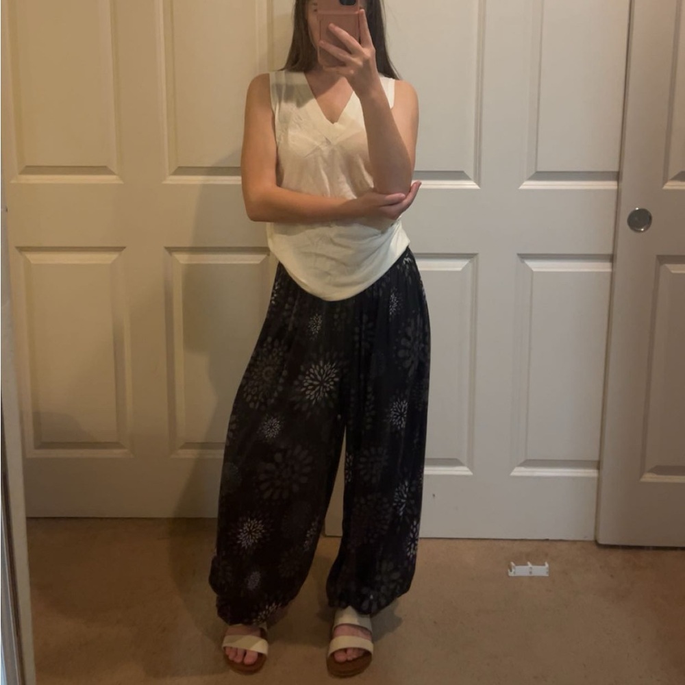 Black Wide-Leg Printed Harem Pants - Relaxed Fit